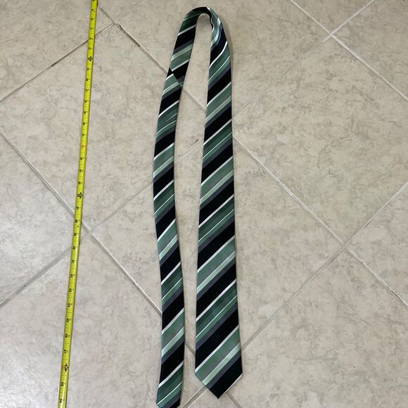 Alexander Julian Colours Men's long 63.5” Striped Hand Made Tie Necktie Blk/Grn. - Picture 5 of 6